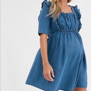 ASOS Maternity denim square neck frill smock dress